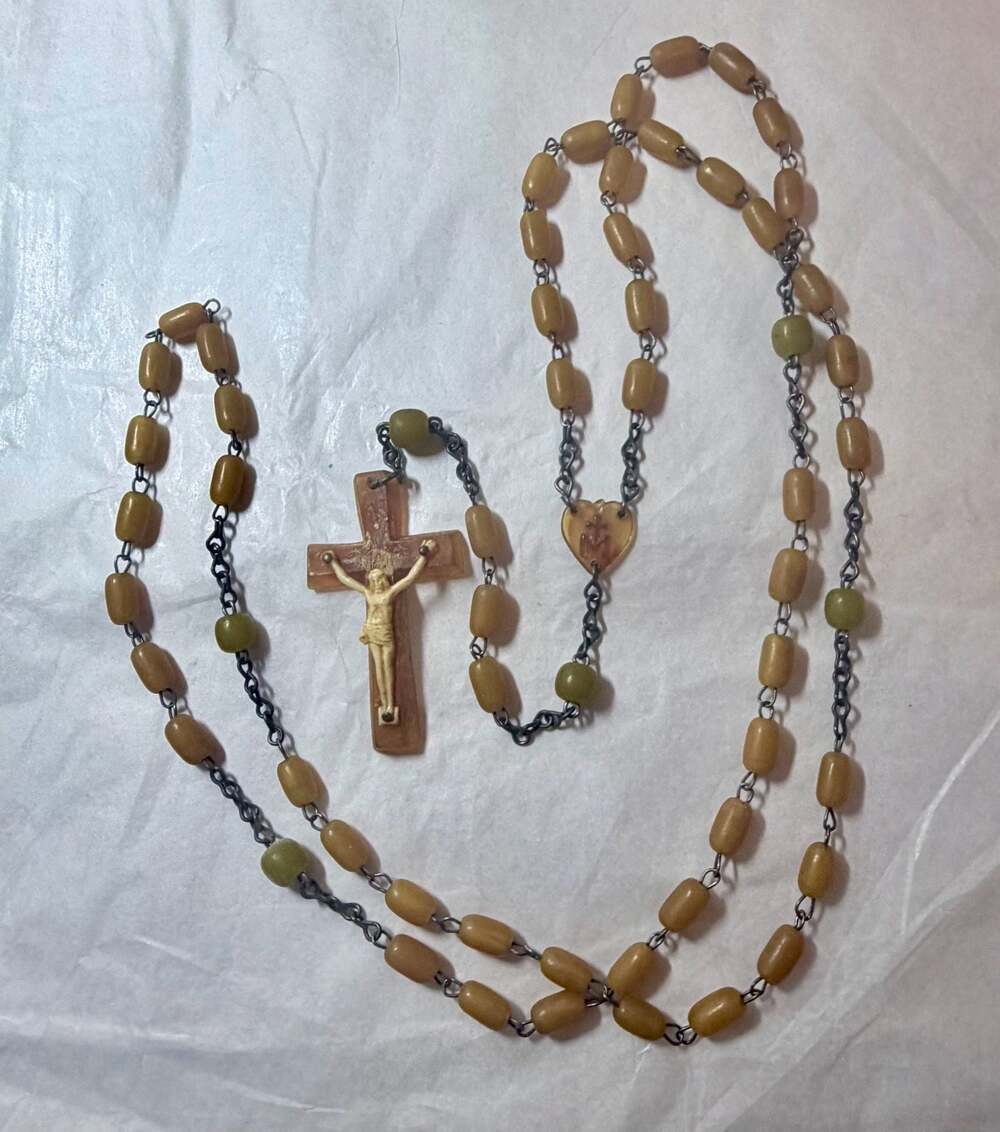 Vintage Irish Horn Rosary Beads with Carved Crucifix and Connemara Marble
